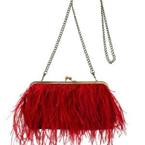 Patricia Nash Ruby Red Leather Ostrich Feather Frame Bag NWT​​